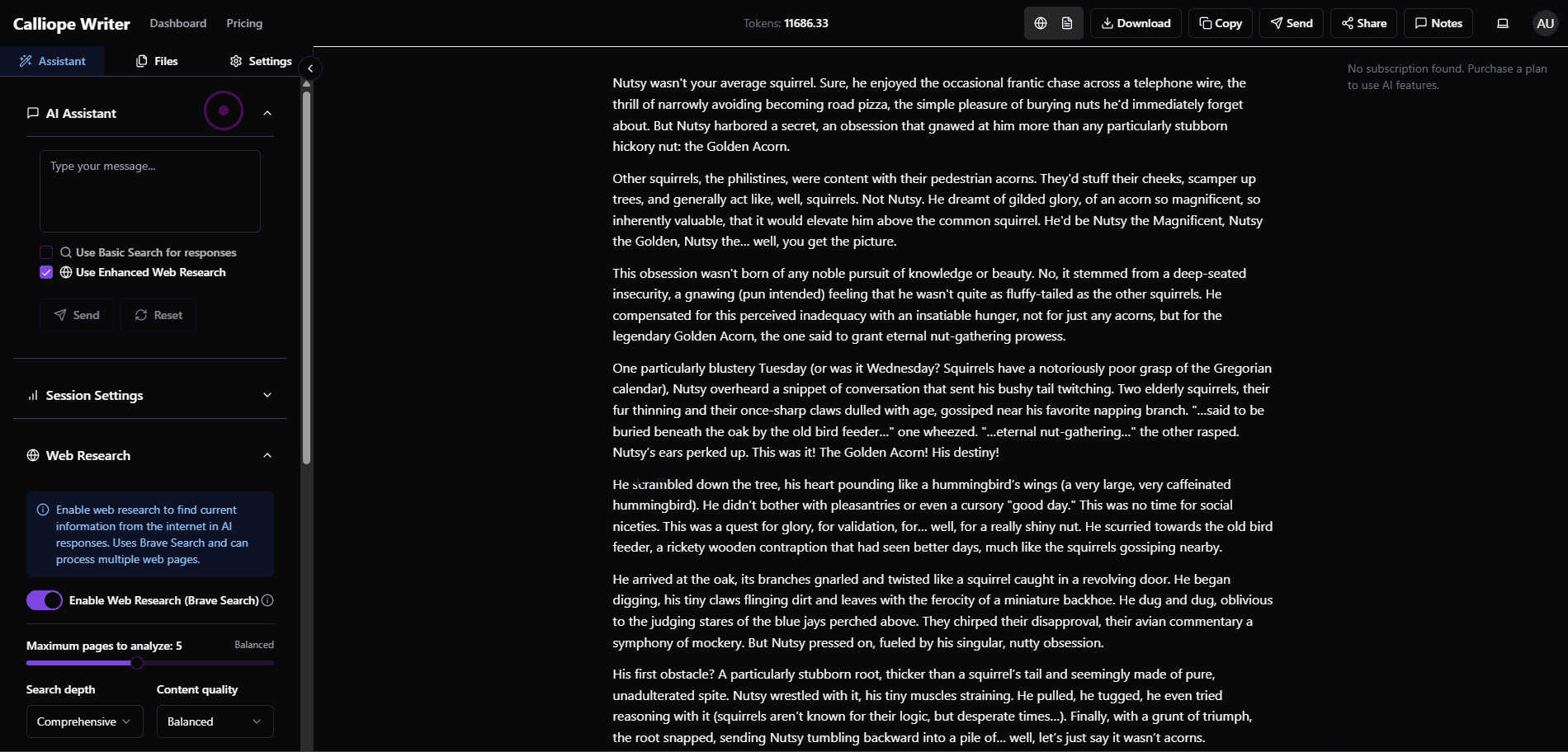 Calliope Writer Editor Interface